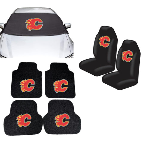 Calgary Flames NHL Car Front Windshield Cover Seat Cover Floor Mats