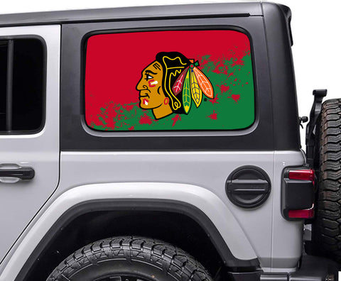 Chicago Blackhawks NHL Rear Side Quarter Window Vinyl Decal Stickers Fits Jeep Wrangler