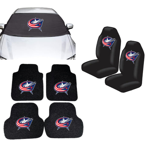 Columbus Blue Jackets NHL Car Front Windshield Cover Seat Cover Floor Mats