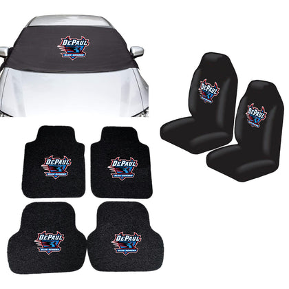 DePaul Blue Demons NCAA Car Front Windshield Cover Seat Cover Floor Mats