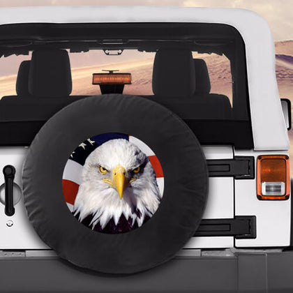 Eagle Head with Flag Background Military Spare Tire Cover