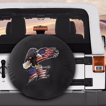 Eagle Tattered Flag Military Spare Tire Cover