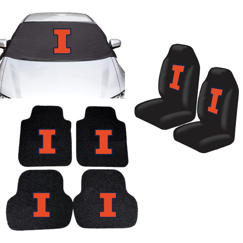 Illinois Fighting Illini NCAA Car Front Windshield Cover Seat Cover Floor Mats
