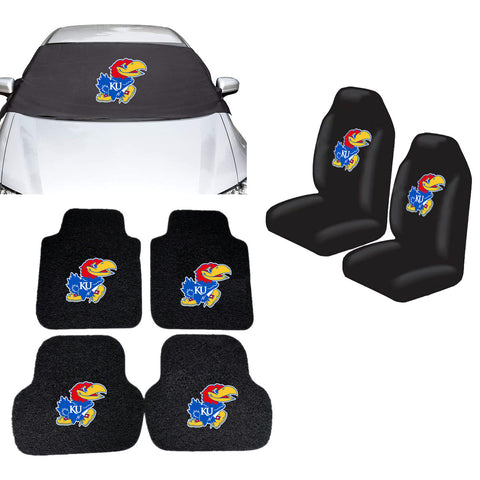 Kansas Jayhawks NCAA Car Front Windshield Cover Seat Cover Floor Mats