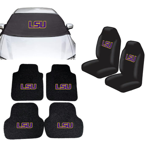 LSU Tigers NCAA Car Front Windshield Cover Seat Cover Floor Mats