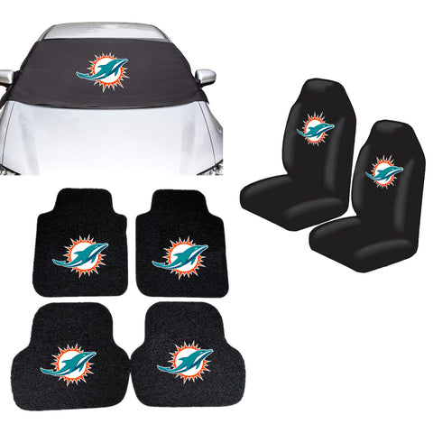 Miami Dolphins NFL Car Front Windshield Cover Seat Cover Floor Mats