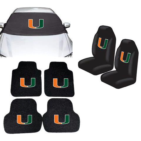 Miami (FL) Hurricanes NCAA Car Front Windshield Cover Seat Cover Floor Mats