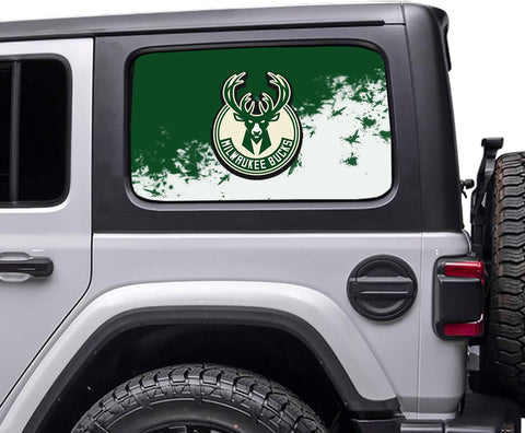 Milwaukee Bucks NBA Rear Side Quarter Window Vinyl Decal Stickers Fits Jeep Wrangler