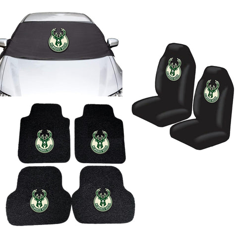 Milwaukee Bucks NBA Car Front Windshield Cover Seat Cover Floor Mats