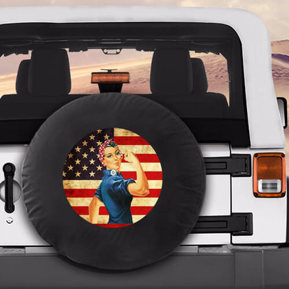 Rosie w Vintage American Flag Military Spare Tire Cover