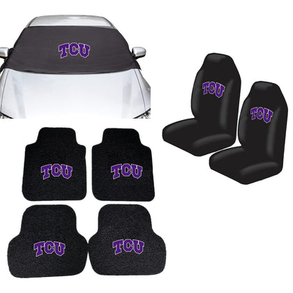 TCU Horned Frogs NCAA Car Front Windshield Cover Seat Cover Floor Mats