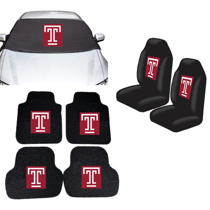 Temple Owls NCAA Car Front Windshield Cover Seat Cover Floor Mats