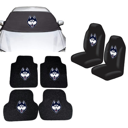 UConn Huskies NCAA Car Front Windshield Cover Seat Cover Floor Mats
