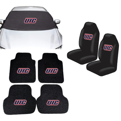 UIC Flames NCAA Car Front Windshield Cover Seat Cover Floor Mats